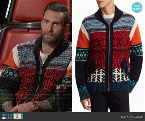 burberry sweater adam levine|Adam Levine’s mixed print zip cardigan on The Voice .